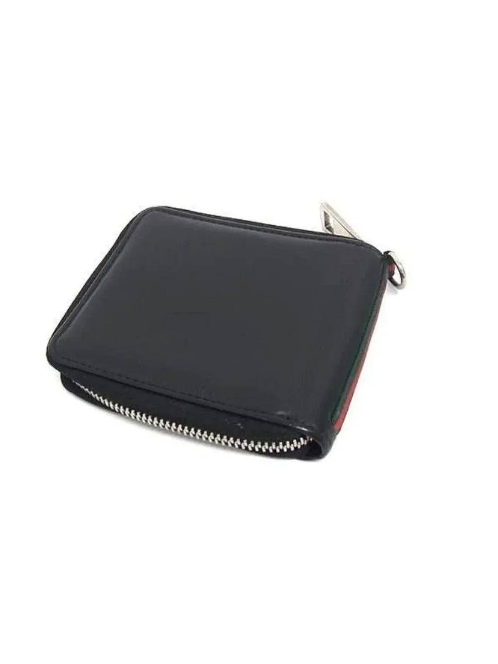 Gucci Bifold Wallet Zip Around Compact Black Leather Billfold Sherry Line